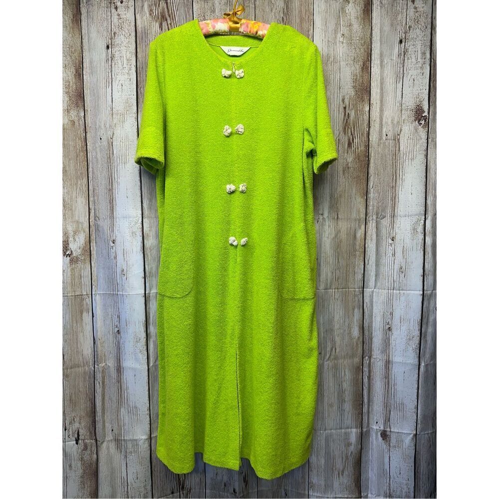Rare Vintage 60s Mid Century Lime Green Glam Terry Bath House Robe | Large